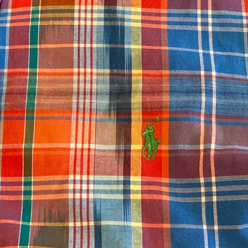 Ralph Lauren Classic Fit Plaid Short Sleeve Button Down Shirt Men XL Blue Orange - Picture 8 of 8